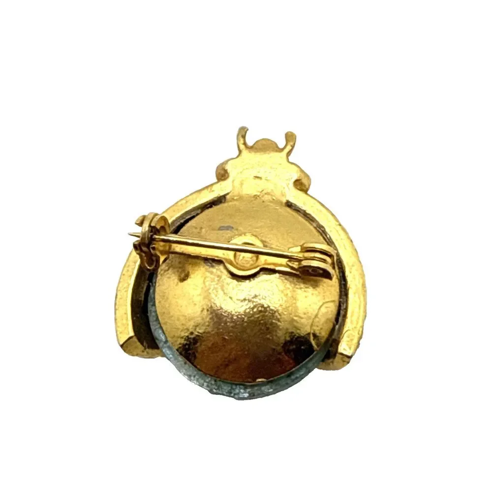 Vintage Unsigned Hattie Carnegie Ladybug Brooch Gold Tone Blue Body Beetle 1.25